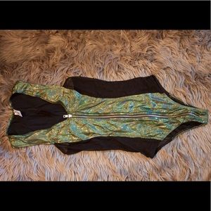 Green Iridescent Bodysuit with Mesh Sides